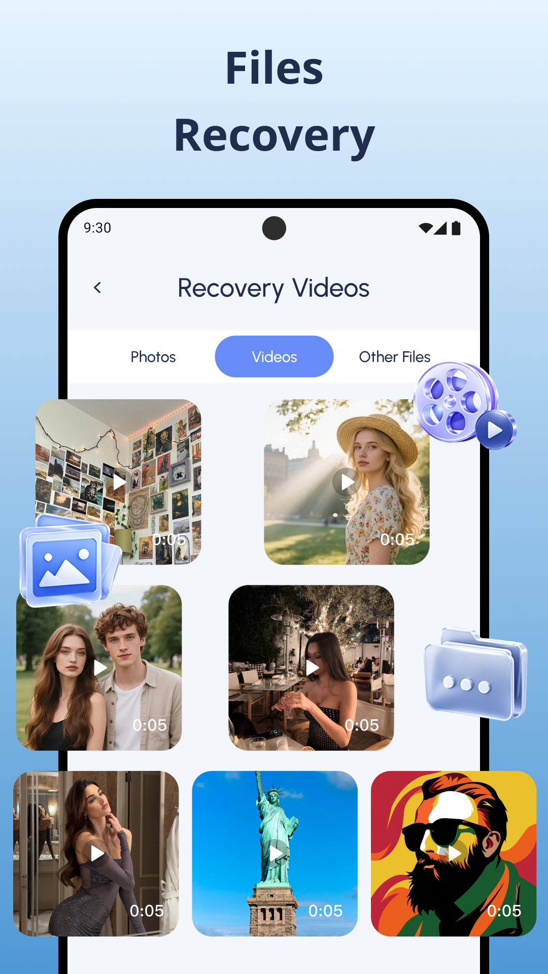 Video recovery results with playable previews